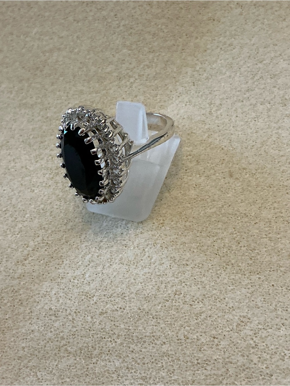 Sterling Silver Black Onyx Halo Ring - size 9 - Picture 2 of 3